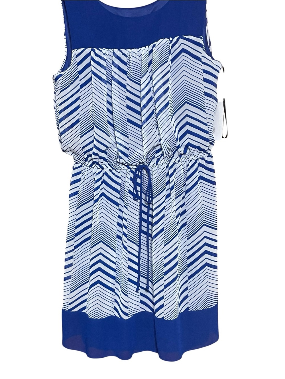 Enfocus Studio Blue and White Chevron Drawstring Sleeveless Dress